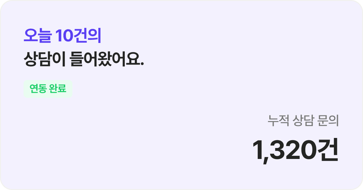 오늘 10건의 상담이 들어왔어요. 