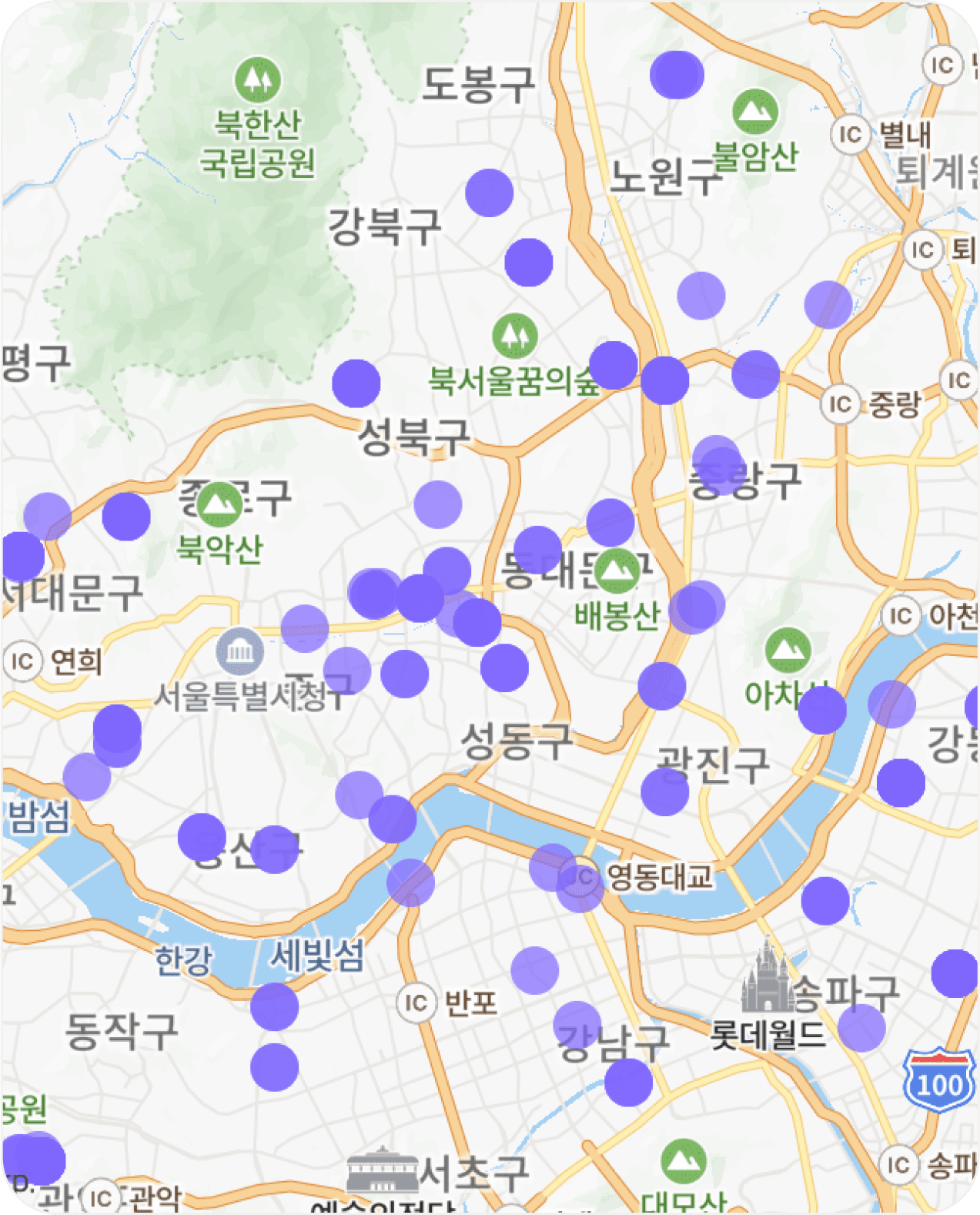 지도에서 수강생이 어디서 예약했는지 확인 가능.